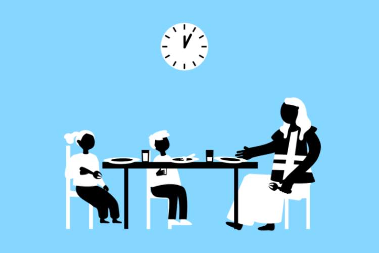 Illustration représentant un accueil parascolaire du midi 